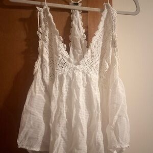 Free People White Crochet Lace V-Neck Tank